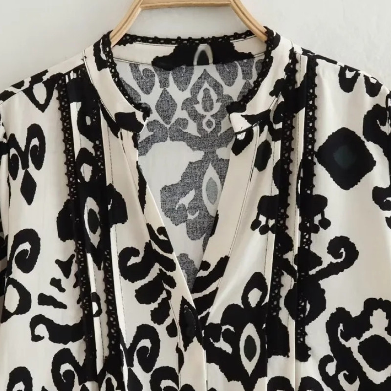 Rochie de cămașă cu imprimeu retro pentru femei, de vară, cu mânecă lungă, rochii largi LUJIA ALAN WD2521