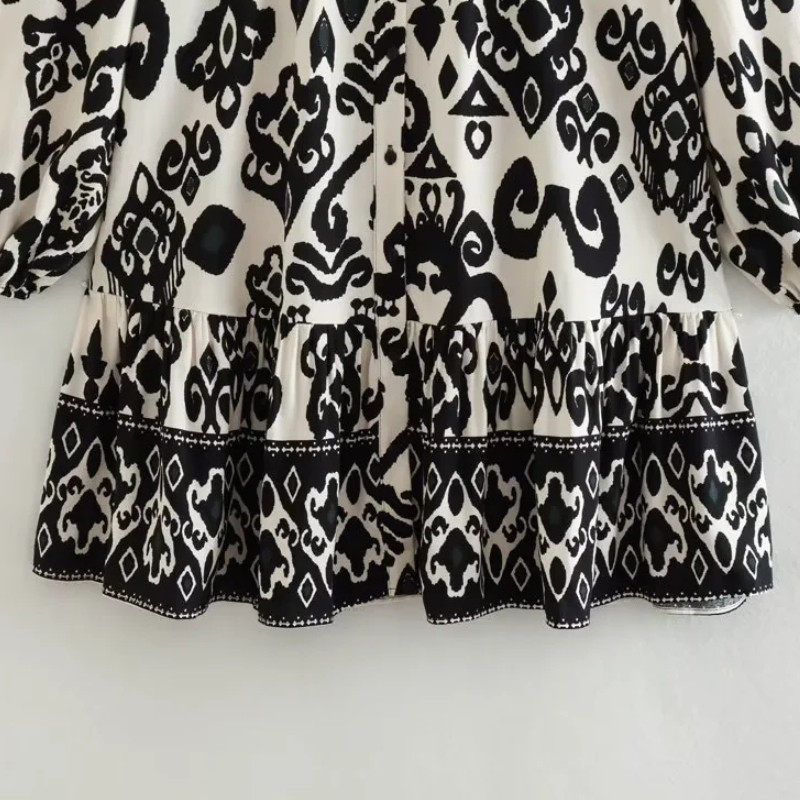 Rochie de cămașă cu imprimeu retro pentru femei, de vară, cu mânecă lungă, rochii largi LUJIA ALAN WD2521