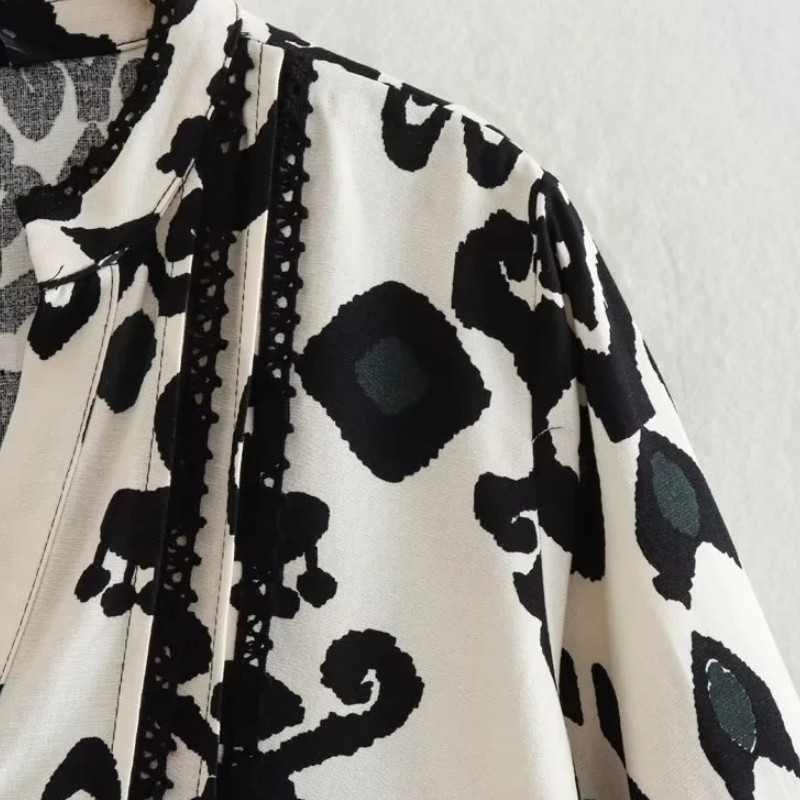 Rochie de cămașă cu imprimeu retro pentru femei, de vară, cu mânecă lungă, rochii largi LUJIA ALAN WD2521