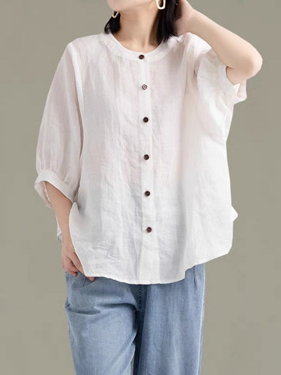 Pamučne lanene bluze velikih veličina Ženske košulje dugih rukava Jesenske košulje Ležerne široke vintage zimske majice Bluze Ženska odjeća