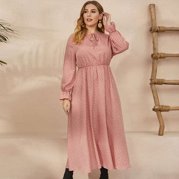 3XL 4XL Plus Size Γυναικεία Ρούχα Κομψά μακρυμάνικα Polka Point Γυναικείο Maxi Φόρεμα Casual Travel Vacation Chiffon