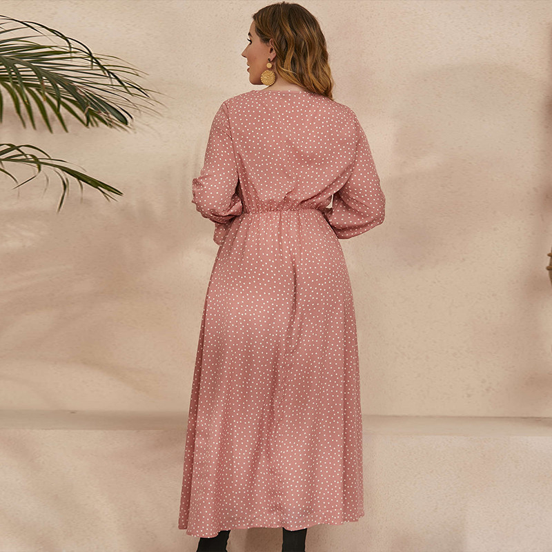 3XL 4XL Liela izmēra sieviešu apģērbi Eleganti ar garām piedurknēm Polka Point Sieviešu Maxi Kleita Ikdienas ceļojumu Atvaļinājuma Šifona Kleita