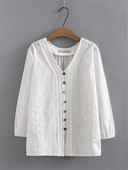 Îmbrăcăminte pentru femei de mărime mare Cămăși cu decolteu în V, primăvară și vară Top din bumbac solid, cu textură jacquard, cardigan non-stretch 4XL