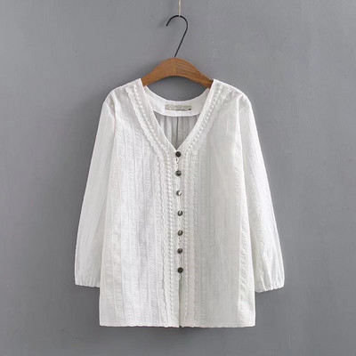 Îmbrăcăminte pentru femei de mărime mare Cămăși cu decolteu în V, primăvară și vară Top din bumbac solid, cu textură jacquard, cardigan non-stretch 4XL
