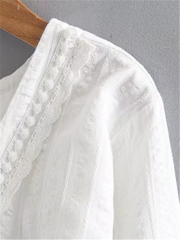 Liela izmēra sieviešu apģērbu krekli V veida kakla izgriezumā, pavasara un vasaras masīvas kokvilnas augšdaļa ar pašžakarda tekstūru, nestiepjš jaciņš 4XL