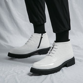 Baltas ādas zābaki Krokodils Chelsea vīriešu zābaki ikdienas apavi Britu stila puszābaki Darba biznesa apavi Zapatos De Hombre