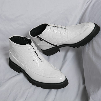 Бели кожени ботуши Крокодилски мъжки ботуши Челси Ежедневни обувки Ботуши в британски стил Работни бизнес обувки Zapatos De Hombre