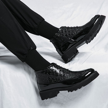 Бели кожени ботуши Крокодилски мъжки ботуши Челси Ежедневни обувки Ботуши в британски стил Работни бизнес обувки Zapatos De Hombre