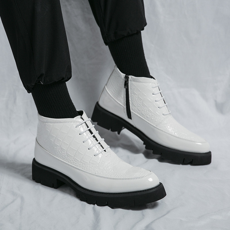 Baltas ādas zābaki Krokodils Chelsea vīriešu zābaki ikdienas apavi Britu stila puszābaki Darba biznesa apavi Zapatos De Hombre