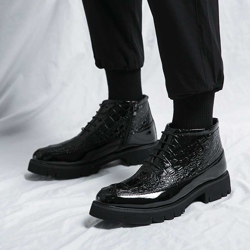 Baltas ādas zābaki Krokodils Chelsea vīriešu zābaki ikdienas apavi Britu stila puszābaki Darba biznesa apavi Zapatos De Hombre