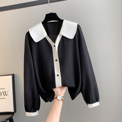 150Kg Plus Size Γυναικείο μπούστο 150 Ανοιξιάτικο Loose Contrast Μακρυμάνικο Πουκάμισο Μαύρο Βερίκοκο 6XL 7XL 8XL 9XL