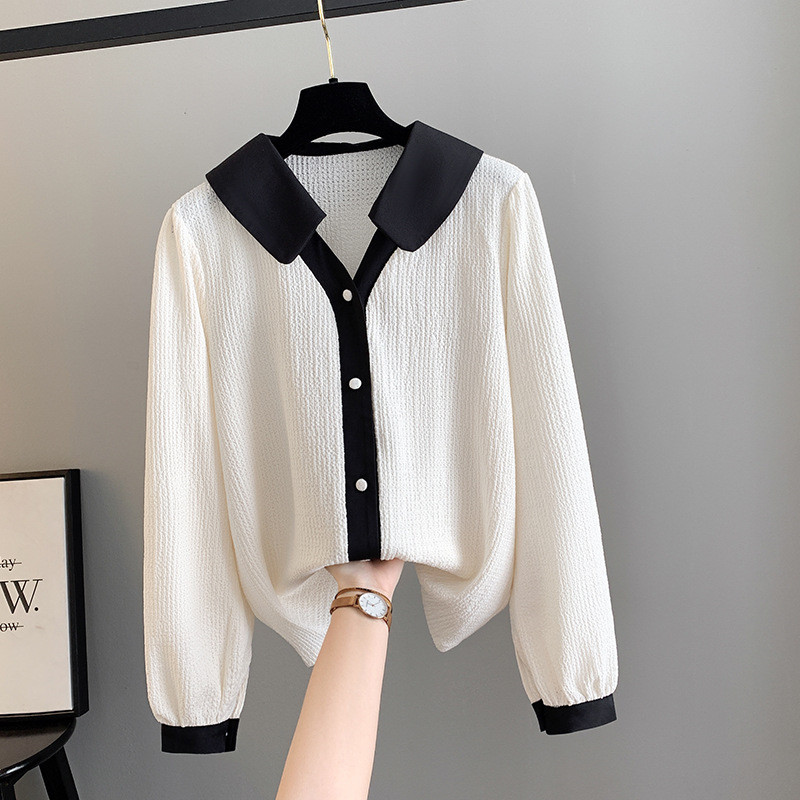 150Kg Plus Size Γυναικείο μπούστο 150 Ανοιξιάτικο Loose Contrast Μακρυμάνικο Πουκάμισο Μαύρο Βερίκοκο 6XL 7XL 8XL 9XL