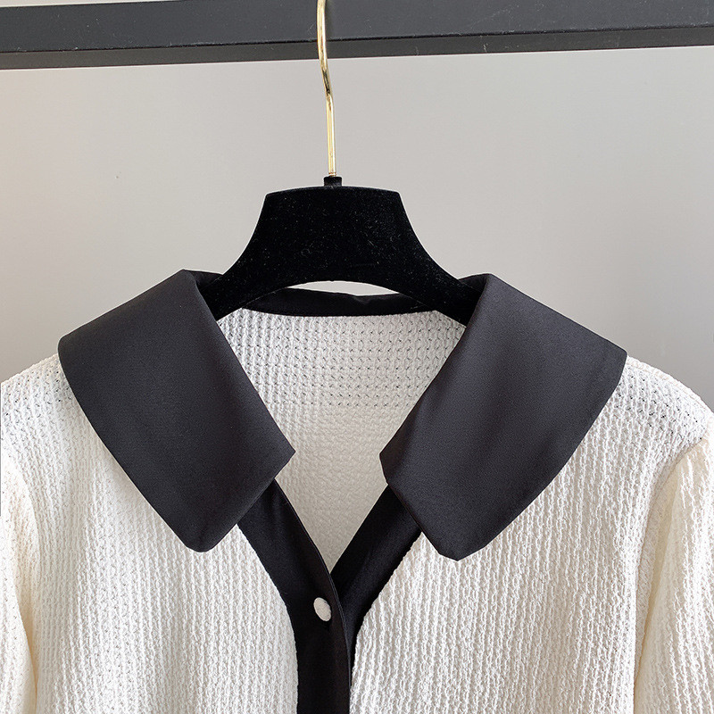 150Kg Plus Size Γυναικείο μπούστο 150 Ανοιξιάτικο Loose Contrast Μακρυμάνικο Πουκάμισο Μαύρο Βερίκοκο 6XL 7XL 8XL 9XL