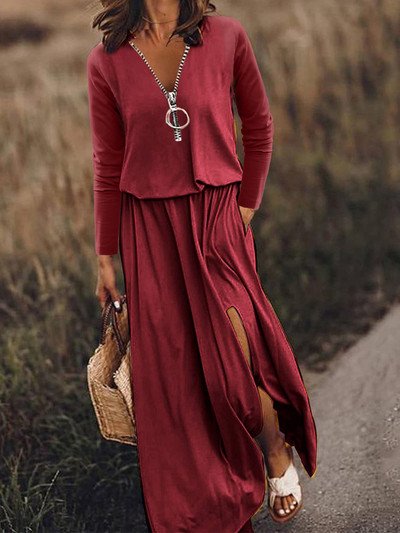 Transfrontalier Europa și America 2023 Toamnă/Iarnă Nouă Rochie Ocazională cu Fermoar cu mâneci lungi Rochie lungă cu imprimeu de litere pentru femei