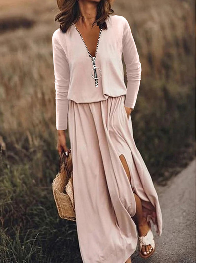 Transfrontalier Europa și America 2023 Toamnă/Iarnă Nouă Rochie Ocazională cu Fermoar cu mâneci lungi Rochie lungă cu imprimeu de litere pentru femei