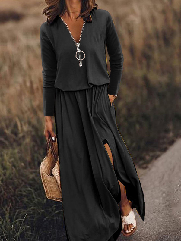 Transfrontalier Europa și America 2023 Toamnă/Iarnă Nouă Rochie Ocazională cu Fermoar cu mâneci lungi Rochie lungă cu imprimeu de litere pentru femei