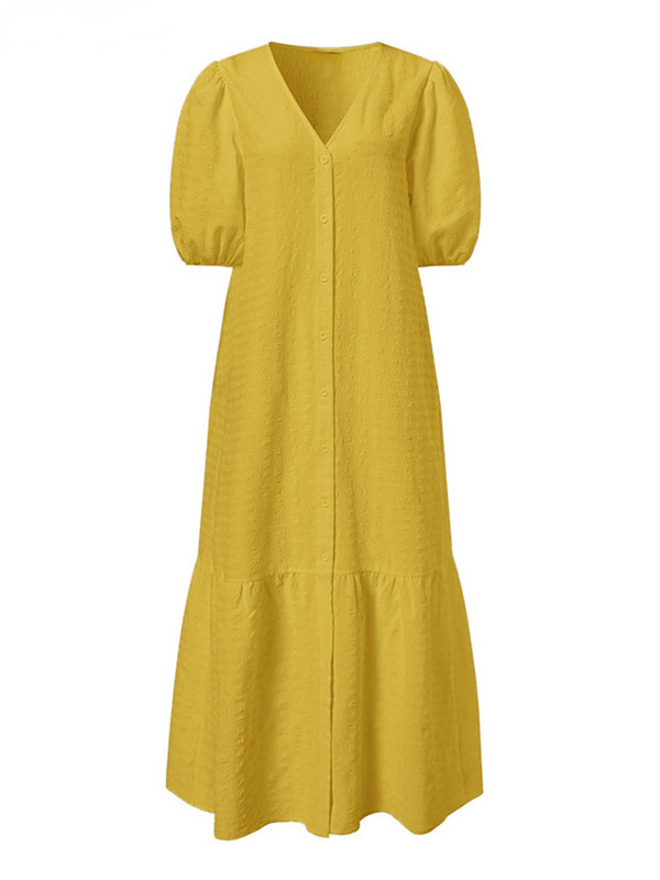 Γυναικείο πουκάμισο φόρεμα 2023 Καλοκαιρινό σέξι V λαιμόκοψη με μισό μανίκι μάξι Vestidos Bohemian Elegant Party Robe