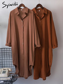 Syiwidii duge haljine za žene Pamučna prevelika velika haljina s dugim rukavima i ovratnikom na ovratnik Modna ženska ležerna široka haljina