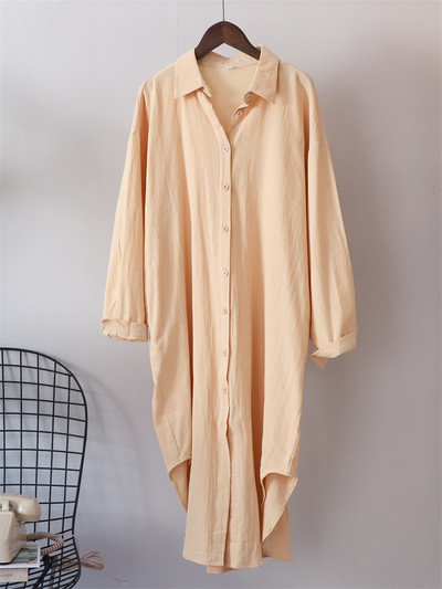 Syiwidii duge haljine za žene Pamučna prevelika velika haljina s dugim rukavima i ovratnikom na ovratnik Modna ženska ležerna široka haljina