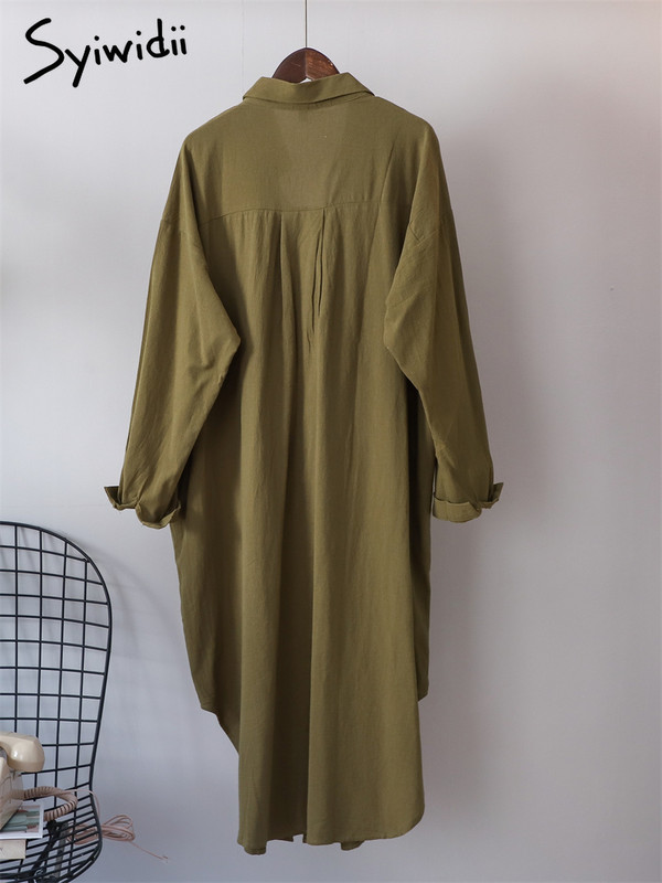 Syiwidii duge haljine za žene Pamučna prevelika velika haljina s dugim rukavima i ovratnikom na ovratnik Modna ženska ležerna široka haljina
