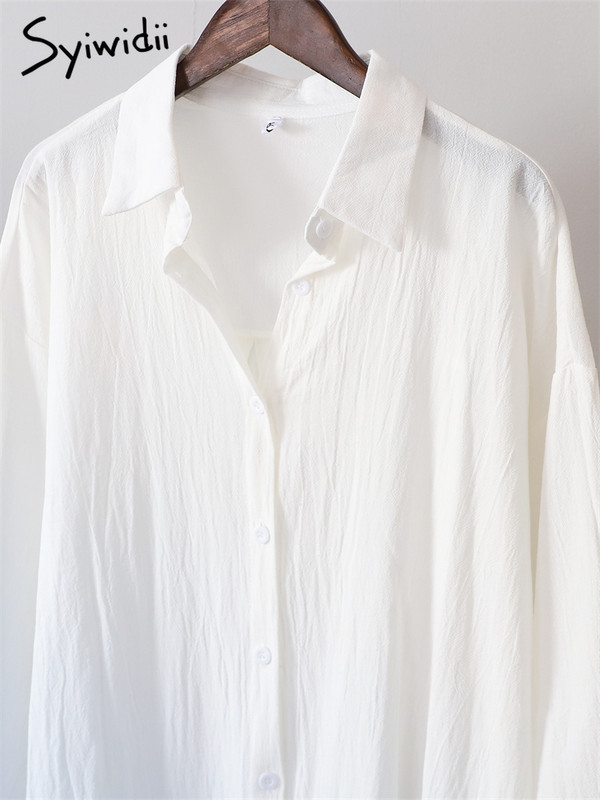 Syiwidii duge haljine za žene Pamučna prevelika velika haljina s dugim rukavima i ovratnikom na ovratnik Modna ženska ležerna široka haljina