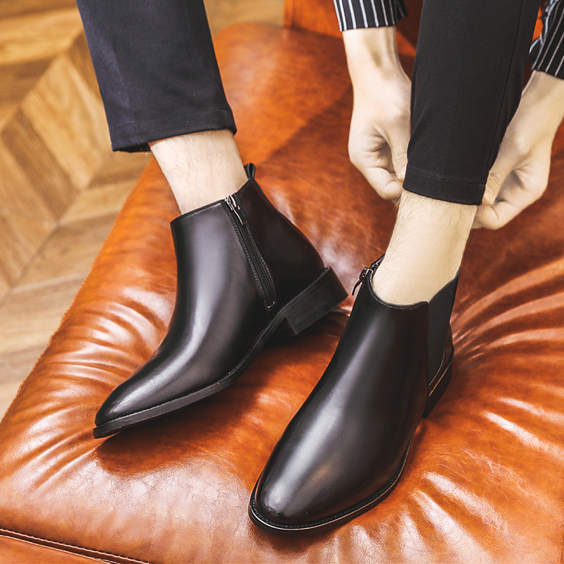 Cizme chelsea Cizme pentru bărbați cu vârf ascuțit din piele PU Cizme scurte pentru bărbați Cizme mari britanice la modă Pantofi oxford din piele înalți