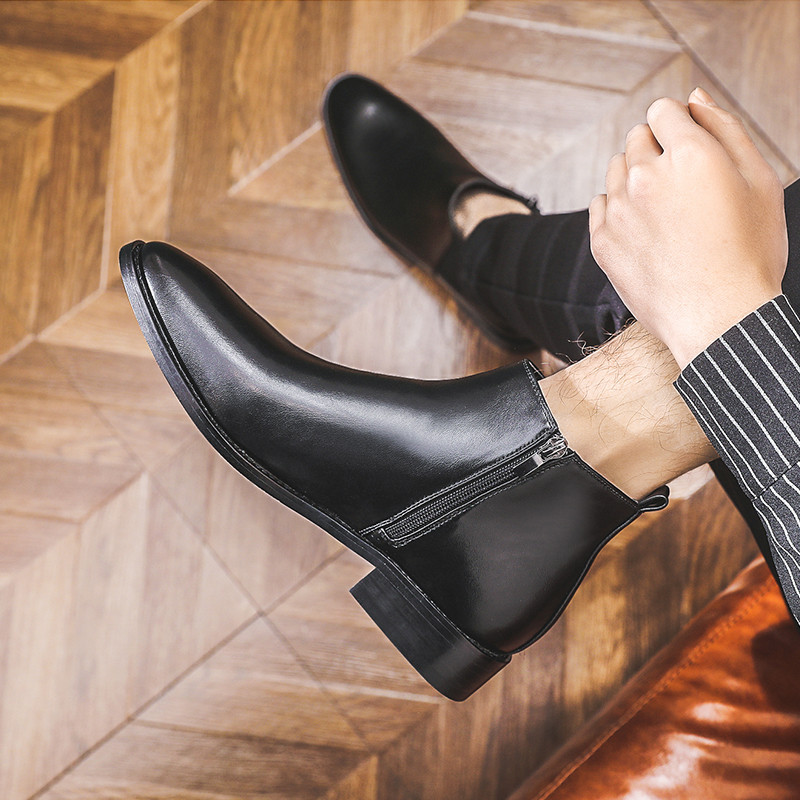 Cizme chelsea Cizme pentru bărbați cu vârf ascuțit din piele PU Cizme scurte pentru bărbați Cizme mari britanice la modă Pantofi oxford din piele înalți