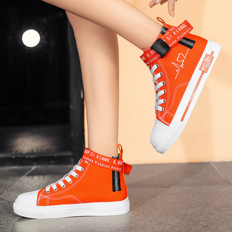 Pantofi portocalii pentru iubitori în formă de inimă, pantofi înalți pentru femei, pantofi din pânză cu broderie cardioide, cuplu espadrile, pantofi pentru femei, pantofi casual