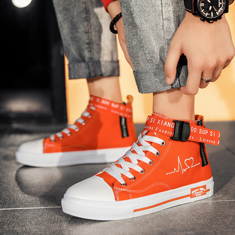 Pantofi portocalii pentru iubitori în formă de inimă, pantofi înalți pentru femei, pantofi din pânză cu broderie cardioide, cuplu espadrile, pantofi pentru femei, pantofi casual