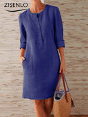 Rochie albă de primăvară Culoare uni Casual Gât rotund Rochie cu mâneci lungi Ieftine Casual Rochii de damă Lejer Elegant Haine de damă