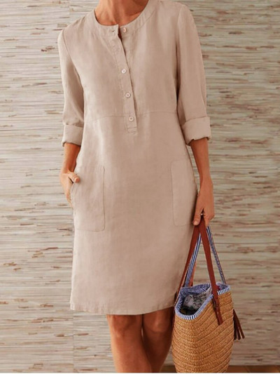 Rochie albă de primăvară Culoare uni Casual Gât rotund Rochie cu mâneci lungi Ieftine Casual Rochii de damă Lejer Elegant Haine de damă