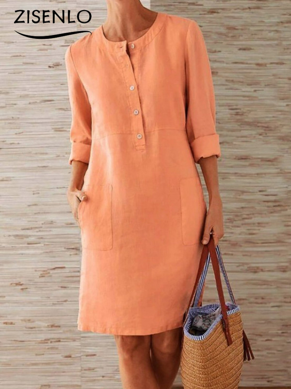 Rochie albă de primăvară Culoare uni Casual Gât rotund Rochie cu mâneci lungi Ieftine Casual Rochii de damă Lejer Elegant Haine de damă