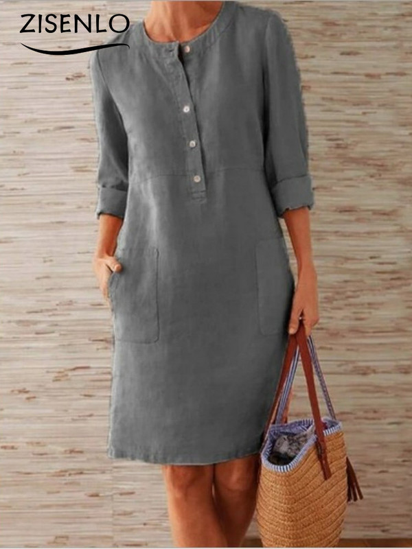 Rochie albă de primăvară Culoare uni Casual Gât rotund Rochie cu mâneci lungi Ieftine Casual Rochii de damă Lejer Elegant Haine de damă