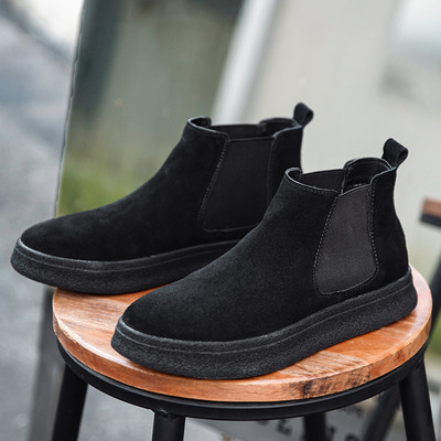 Νέα περιστασιακά φθινοπωρινά χειμερινά ανδρικά παπούτσια βρετανικά αγελάδας σουέτ με εργαλεία Μποτάκια πλατφόρμα φορέματος Chelsea μπότες εργασίας πολυτελή παπούτσια