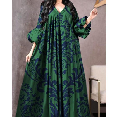 Rochie pulover cu leagăn mare cu imprimeu la modă pentru femei, ocazională, pentru plajă, rochie plisată, elegantă, cu mânecă lungă, rochie largi