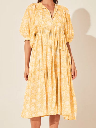 Liela izmēra, brīvas kleitas sievietēm vasarā, elegantas ar ziediem apdrukātas garās kleitas, modes laternas piedurknēm, Boho pludmales svētku kleita