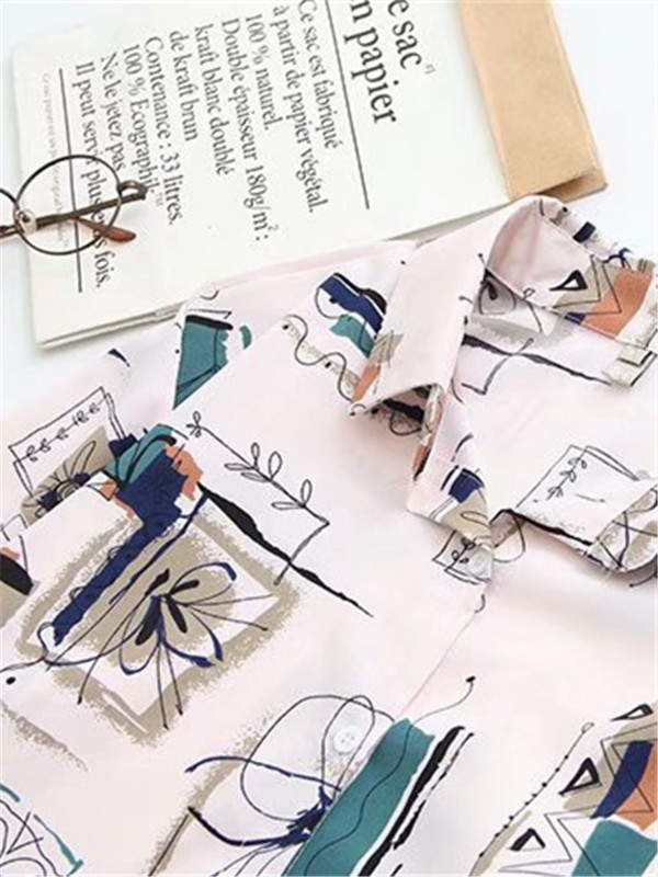 Ženska odjeća velikih veličina Košulje dugih rukava s printom na revere Proljetni i jesenski poliesterski gornji dijelovi velikih veličina za pretile dame