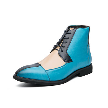 Зимни качествени мъжки обувки от  кожа Заострени мъжки ботуши Челси Сини модни бизнес ботуши Боти до глезена Голям размер: 38-48