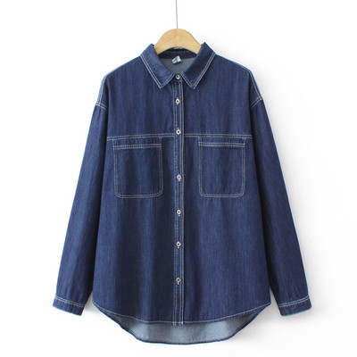 Cămașă de blugi de mărime Plus pentru femei 2023, primăvară, artă retro, cu design cu două buzunare, bluză lejeră, asimetrică, topuri lungi, haine supradimensionate cu curbe