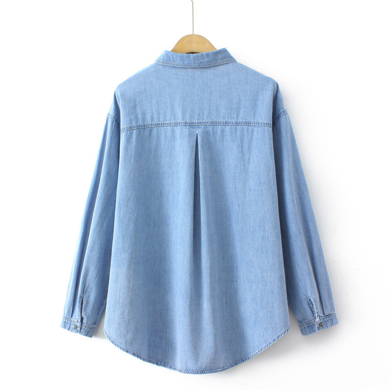 Cămașă de blugi de mărime Plus pentru femei 2023, primăvară, artă retro, cu design cu două buzunare, bluză lejeră, asimetrică, topuri lungi, haine supradimensionate cu curbe