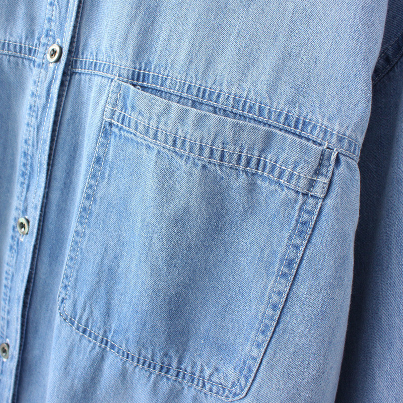 Cămașă de blugi de mărime Plus pentru femei 2023, primăvară, artă retro, cu design cu două buzunare, bluză lejeră, asimetrică, topuri lungi, haine supradimensionate cu curbe