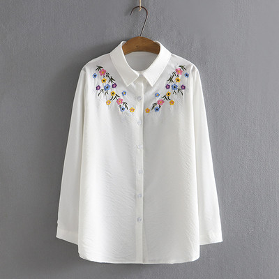 4XL Košulje veće veličine Ženske proljetne majice s vezom na prsima Široke pamučne bluze dugih rukava Oblina odjeća