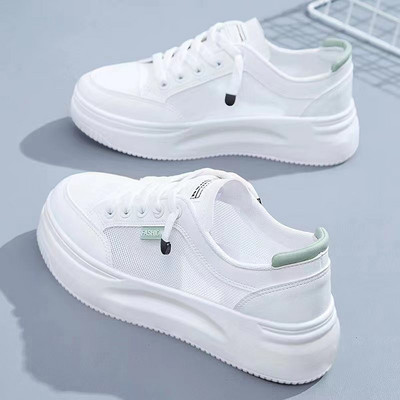 Pantofi de sport pentru femei, cu plasă respirabilă, ocazional, de vară, cu șireturi, cu platformă, pentru femei, pantofi de skate plate, rezistenți la uzură