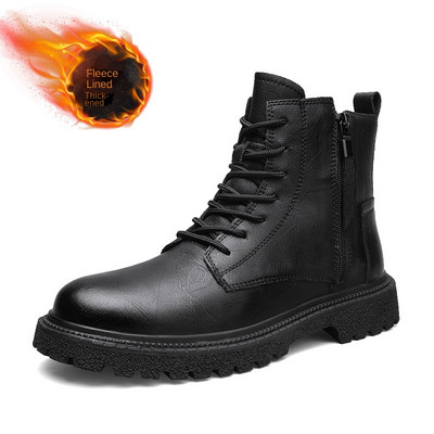 Cizme de iarnă caldă în aer liber, neagră, pentru bărbați, pentru motocicletă, cizme de luptă, pentru bărbați, din pentru bărbați.