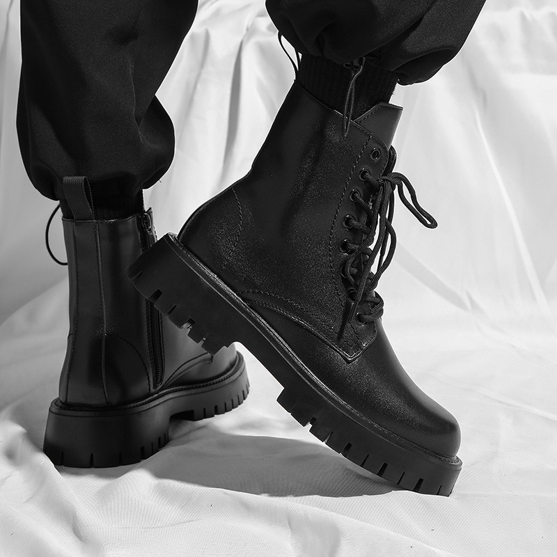 Martin čizme s kožnim patentnim zatvaračem s bočne strane Muške visoke kožne cipele Muške nove crne kratke čizme u britanskom stilu s debelim donjim dijelom