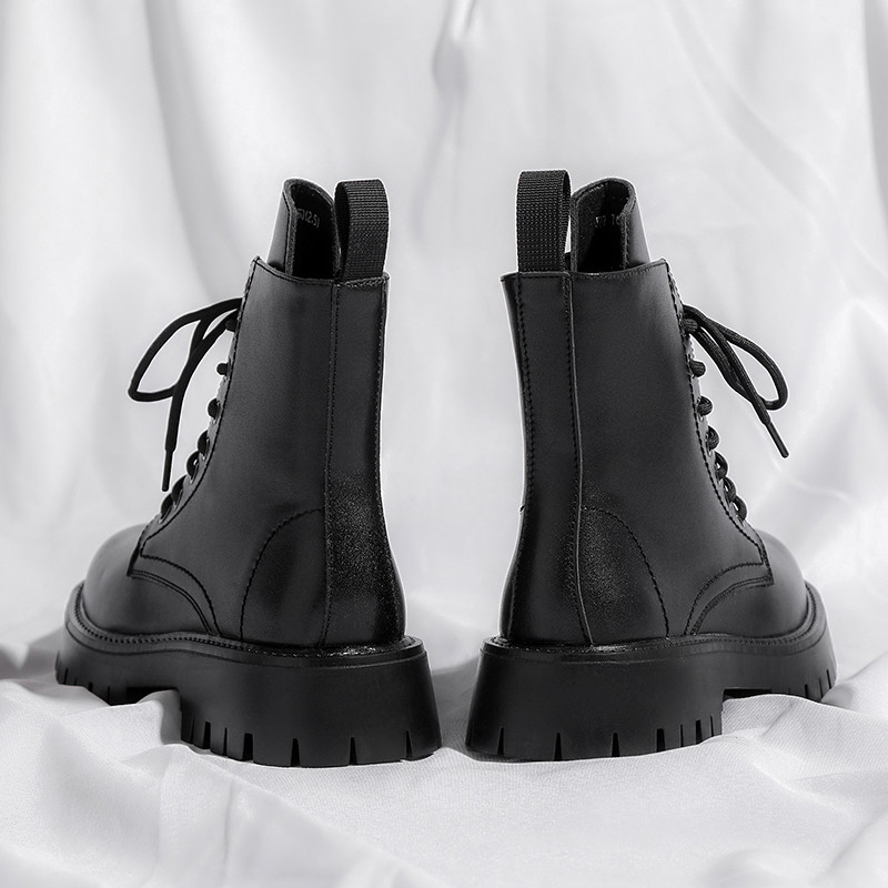 Martin čizme s kožnim patentnim zatvaračem s bočne strane Muške visoke kožne cipele Muške nove crne kratke čizme u britanskom stilu s debelim donjim dijelom