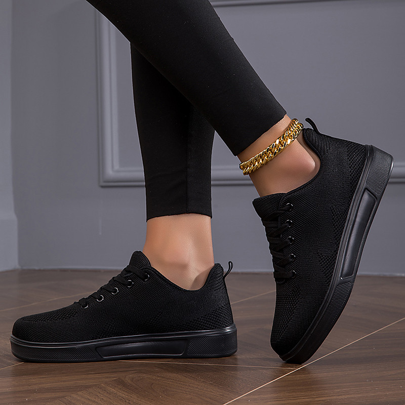 TUINANLE Melnas kedas Sieviešu ikdienišķas sietveida šņorējamas Sporta, plakanas kurpes meitenēm Elpojošas, baltas, kuplas kedas Tenis Feminino