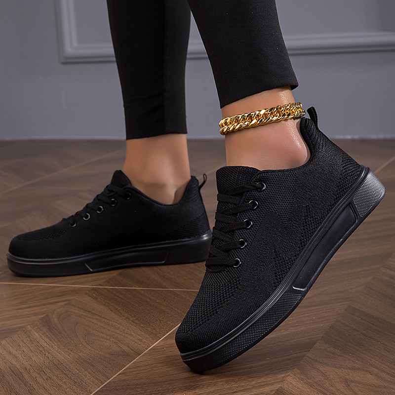 TUINANLE Melnas kedas Sieviešu ikdienišķas sietveida šņorējamas Sporta, plakanas kurpes meitenēm Elpojošas, baltas, kuplas kedas Tenis Feminino