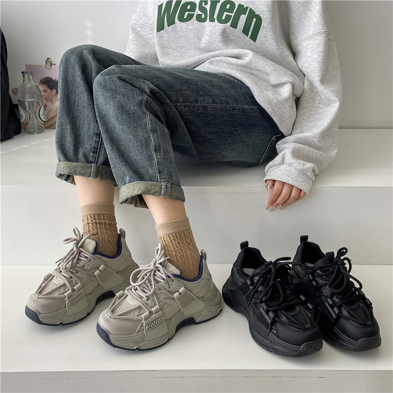 TUINANLE Αθλητικά παπούτσια Γυναικεία πλατφόρμα Casual παπούτσια Αθλητικά παπούτσια μόδας Πλατφόρμα Καλάθι Femme Grey Lace-Up Casual Chunky Dad παπούτσια