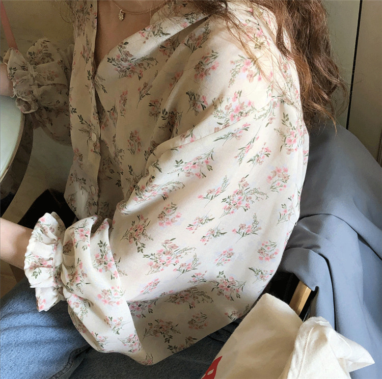 V-izrez Ins Ulzzang šifon Slatka, elegantna ženska tunika od šifona Gornja ljetna odjeća za odmor 3XL košulje Ženske cvjetni print